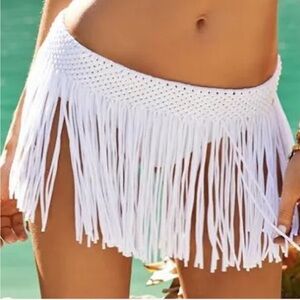 Off White Fringe Coverup Swim Skirt size M/L